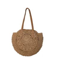 Women's Large Summer Straw Solid Color Vacation Beach Weave Zipper Beach Bag Straw Bag main image 2