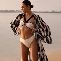 Women's Vacation Cow Pattern Color Block 3 Pieces Set Bikinis Swimwear main image 4