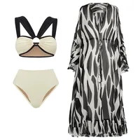 Women's Vacation Cow Pattern Color Block 3 Pieces Set Bikinis Swimwear main image 5
