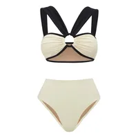 Women's Vacation Cow Pattern Color Block 3 Pieces Set Bikinis Swimwear sku image 2