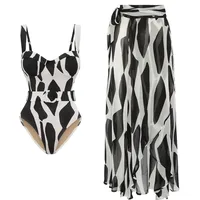 Women's Vacation Cow Pattern Color Block 3 Pieces Set Bikinis Swimwear sku image 13