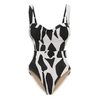 Women's Vacation Cow Pattern Color Block 3 Pieces Set Bikinis Swimwear sku image 9