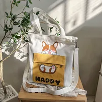 Women's Medium Canvas Animal Letter Basic Square Zipper Canvas Bag main image 1