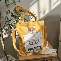Women's Medium Canvas Animal Letter Basic Square Zipper Canvas Bag sku image 2