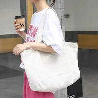 Women's Large Canvas Solid Color Basic Open Canvas Bag main image 5