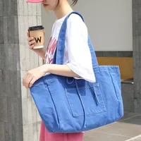 Women's Large Canvas Solid Color Basic Open Canvas Bag main image 1