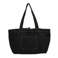 Women's Large Canvas Solid Color Basic Open Canvas Bag main image 2