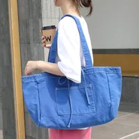 Women's Large Canvas Solid Color Basic Open Canvas Bag sku image 4