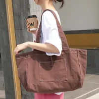 Women's Large Canvas Solid Color Basic Open Canvas Bag sku image 2