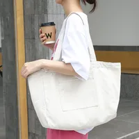 Women's Large Canvas Solid Color Basic Open Canvas Bag sku image 3