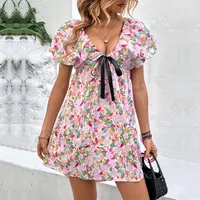 Women's Regular Dress Vacation V Neck Printing Short Sleeve Ditsy Floral Above Knee Holiday Daily Beach main image 1
