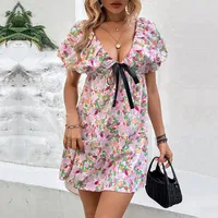 Women's Regular Dress Vacation V Neck Printing Short Sleeve Ditsy Floral Above Knee Holiday Daily Beach main image 5