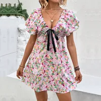 Women's Regular Dress Vacation V Neck Printing Short Sleeve Ditsy Floral Above Knee Holiday Daily Beach main image 4
