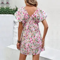Women's Regular Dress Vacation V Neck Printing Short Sleeve Ditsy Floral Above Knee Holiday Daily Beach main image 3