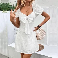 Women's Regular Dress Elegant Square Neck Backless Short Sleeve Solid Color Bow Knot Knee-Length Holiday Daily Date main image 1