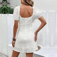 Women's Regular Dress Elegant Square Neck Backless Short Sleeve Solid Color Bow Knot Knee-Length Holiday Daily Date main image 3