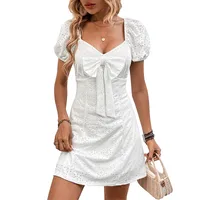 Women's Regular Dress Elegant Square Neck Backless Short Sleeve Solid Color Bow Knot Knee-Length Holiday Daily Date main image 2