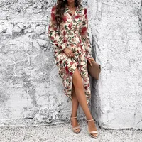Women's Regular Dress Vacation V Neck Belt Long Sleeve Flower Midi Dress Daily main image 2