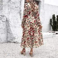 Women's Regular Dress Vacation V Neck Belt Long Sleeve Flower Midi Dress Daily main image 5