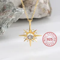 925 Sterling Silver Zircon Inlay Sun Star Heart Shape Pendant Necklace main image 3