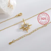 925 Sterling Silver Zircon Inlay Sun Star Heart Shape Pendant Necklace main image 2