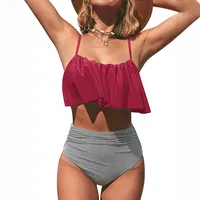 Women's Stripe Solid Color 2 Pieces Set Bikinis Swimwear main image 1