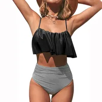Women's Stripe Solid Color 2 Pieces Set Bikinis Swimwear main image 4