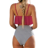 Women's Stripe Solid Color 2 Pieces Set Bikinis Swimwear main image 2