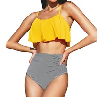 Women's Stripe Solid Color 2 Pieces Set Bikinis Swimwear sku image 9