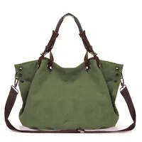 Women's Canvas Solid Color Vintage Style Square Zipper Handbag sku image 3