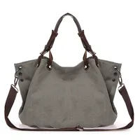 Women's Canvas Solid Color Vintage Style Square Zipper Handbag sku image 4