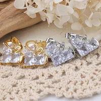 1 Pair Cute Heart Shape Inlay Copper Zircon Rose Gold Plated Ear Studs main image 1