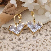 1 Pair Cute Heart Shape Inlay Copper Zircon Rose Gold Plated Ear Studs main image 4