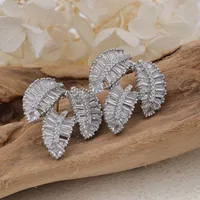 1 Pair Elegant Leaves Inlay Copper Zircon Rose Gold Plated Ear Studs main image 4