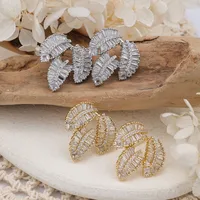 1 Pair Elegant Leaves Inlay Copper Zircon Rose Gold Plated Ear Studs main image 6