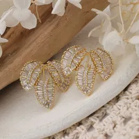 1 Pair Elegant Leaves Inlay Copper Zircon Rose Gold Plated Ear Studs main image 2