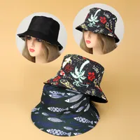 Women's Vacation Beach Animal Coconut Tree Fish Printing Wide Eaves Bucket Hat main image 1