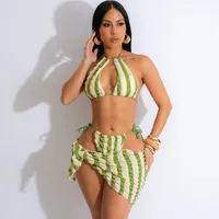 Women's Stripe 3 Pieces Set Bikinis Swimwear main image 5