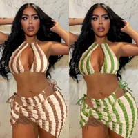 Women's Stripe 3 Pieces Set Bikinis Swimwear main image 1