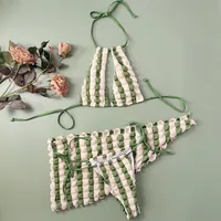 Women's Stripe 3 Pieces Set Bikinis Swimwear sku image 3