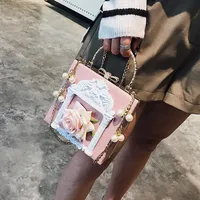 Women's Small Pu Leather Flower Streetwear Pearls Lock Clasp Shoulder Bag main image 5