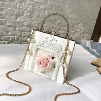 Women's Small Pu Leather Flower Streetwear Pearls Lock Clasp Shoulder Bag sku image 1