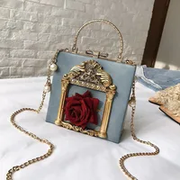 Women's Small Pu Leather Flower Streetwear Pearls Lock Clasp Shoulder Bag sku image 4
