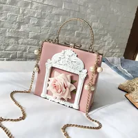 Women's Small Pu Leather Flower Streetwear Pearls Lock Clasp Shoulder Bag sku image 3