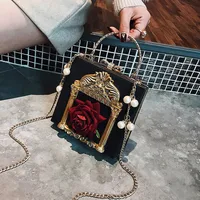 Women's Small Pu Leather Flower Streetwear Pearls Lock Clasp Shoulder Bag sku image 2
