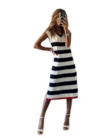 Women's Sheath Dress Streetwear V Neck Printing Sleeveless Stripe Midi Dress Daily main image 5