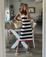 Women's Sheath Dress Streetwear V Neck Printing Sleeveless Stripe Midi Dress Daily main image 2