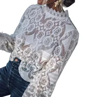 Women's Blouse Long Sleeve Blouses Embroidery Ruffles Hollow Out Elegant Printing Solid Color main image 2