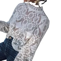 Women's Blouse Long Sleeve Blouses Embroidery Ruffles Hollow Out Elegant Printing Solid Color main image 5