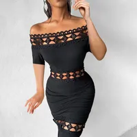 Women's Sheath Dress Sexy Boat Neck Lace Short Sleeve Solid Color Maxi Long Dress Holiday Daily Date main image 4
